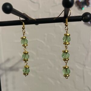 Handmade green and gold dangle earrings